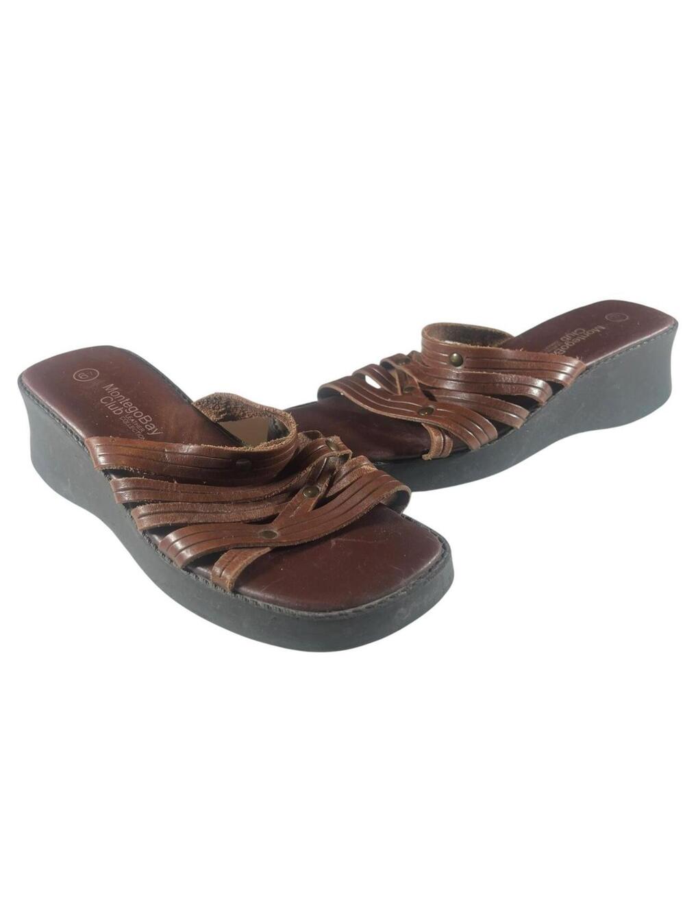 Montego Bay Club Brown Leather Wedge Sandals